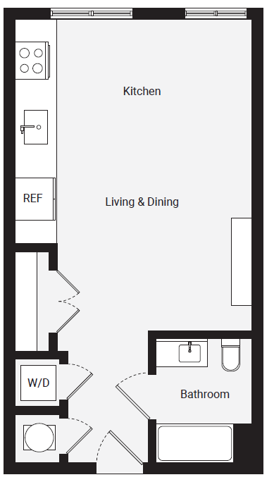 Floor plan for studio, 1 bath, 465 sqft